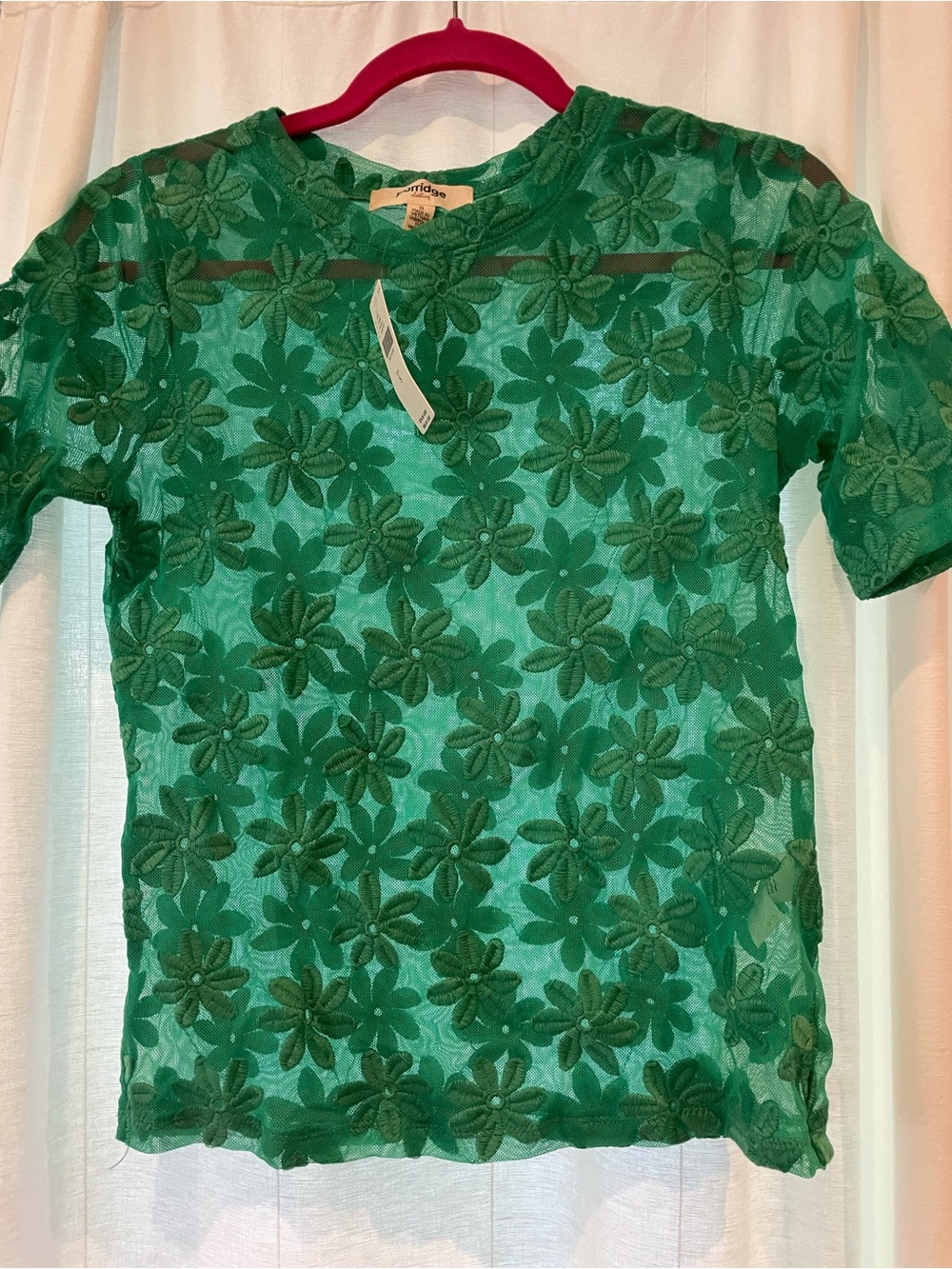 Anthropologie porridge Daisy Emerald Green Floral lace Mesh sheer Top 70s NWT - Picture 4 of 13